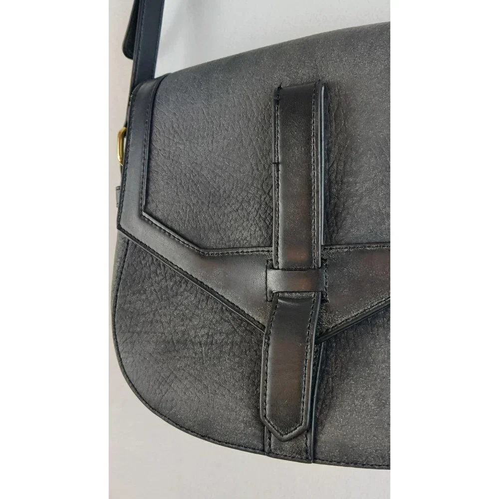 Crossbody Shoulder Strap Dark Grey Vegan Faux Leather Messenger Bag